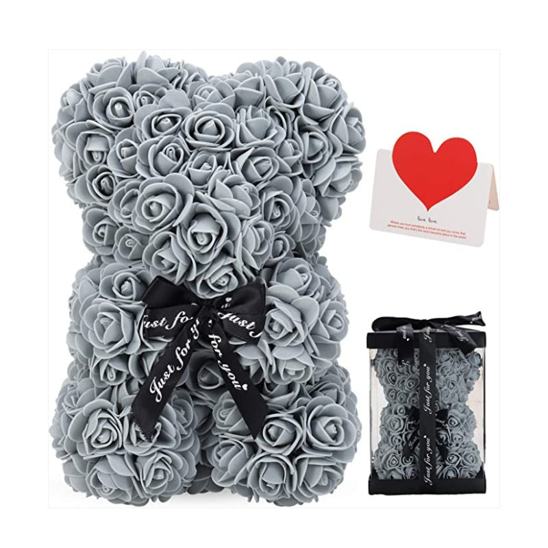 Eprolo Mother's Day gift featuring a 25cm foam flower bear with PE rose flowers in a PVC gift box, ideal for Valentine's Day.