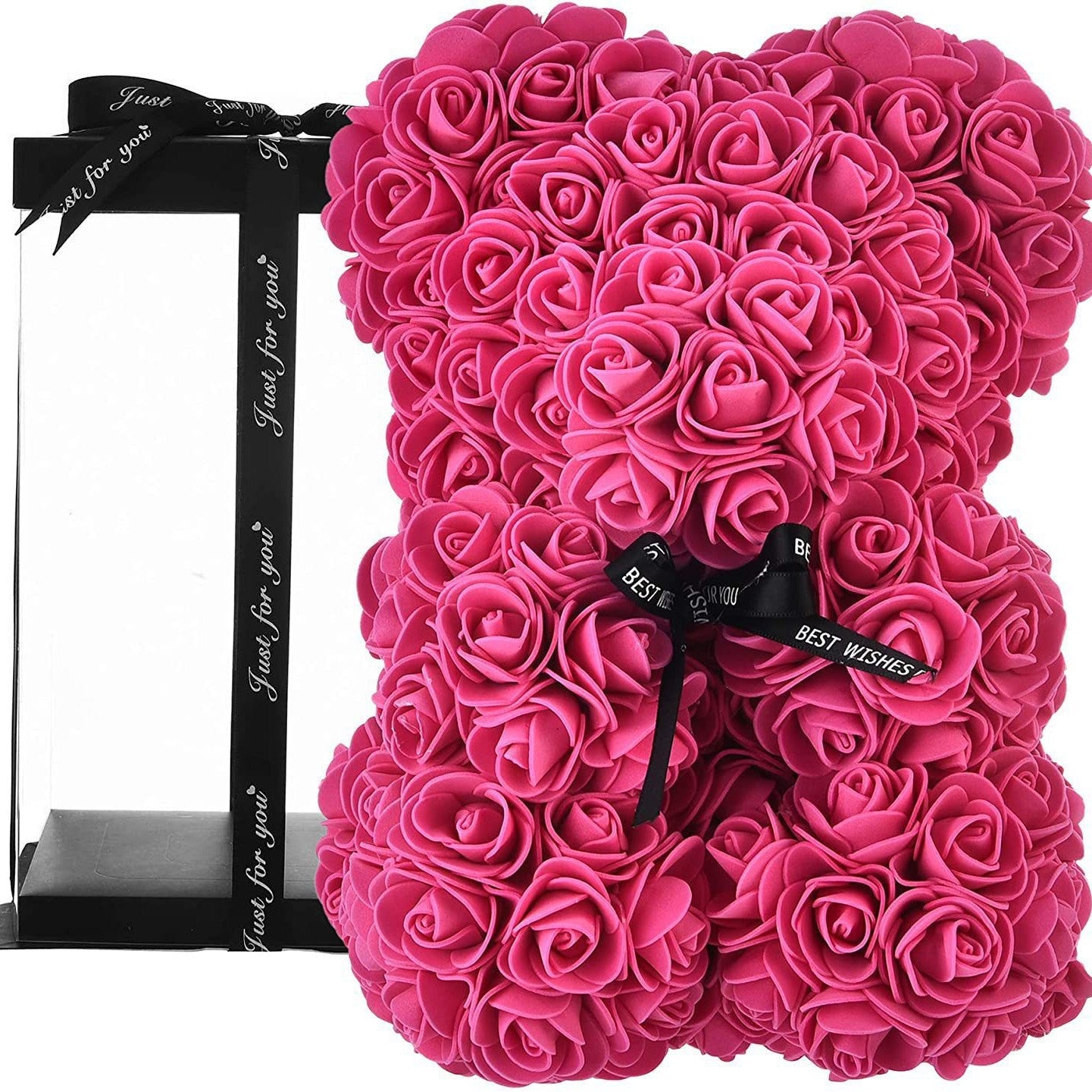 Foam flower bear with PE rose flowers in a PVC gift box, ideal for Mother's Day or Valentine's Day, by eprolo.