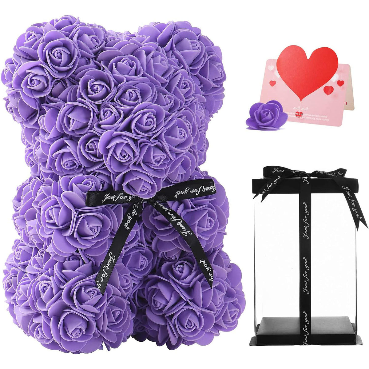 Eprolo Mother's Day gift set with 25cm foam flower bear and PE rose flower bear in a decorative PVC gift box.