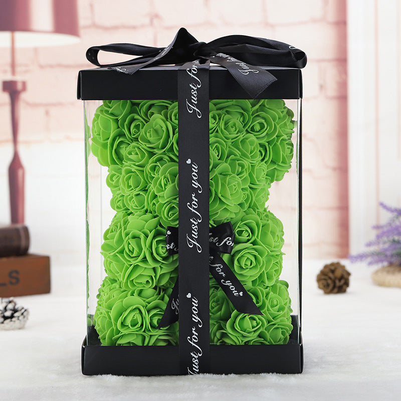 Foam flower bear with PE rose flowers in a PVC gift box, ideal for Mother's Day and Valentine's Day gifts by eprolo.