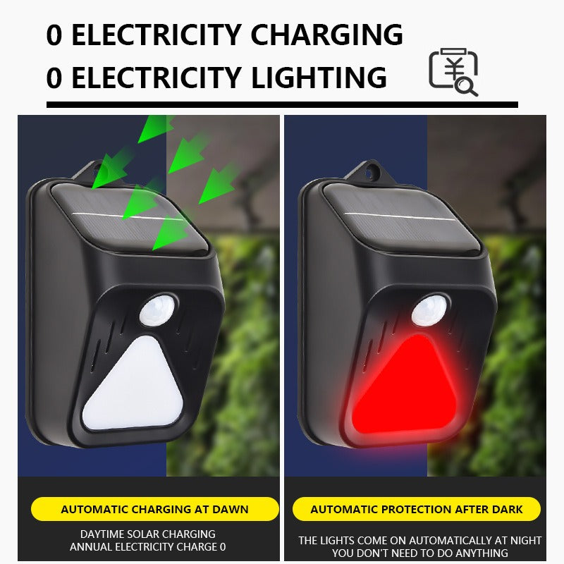 Eprolo solar alarm light with human body sensing, remote-controlled security light to deter animals, mounted outdoor solar-powered device.