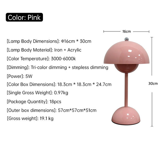 Nordic mushroom night light by eprolo with touch control, rechargeable LED lamp for home decor, bedroom, and wedding decorations