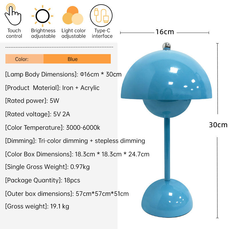 Rechargeable Nordic mushroom night light by eprolo, touch LED lamp for home decor, bedroom, desk, and wedding decorations.
