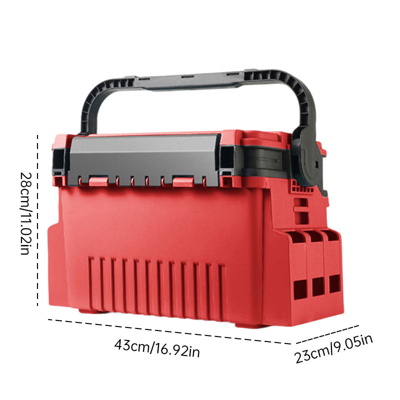 Portable eprolo 2-layer fishing tackle box with adjustable compartments, rod holder, and cup holder for organized fishing gear.