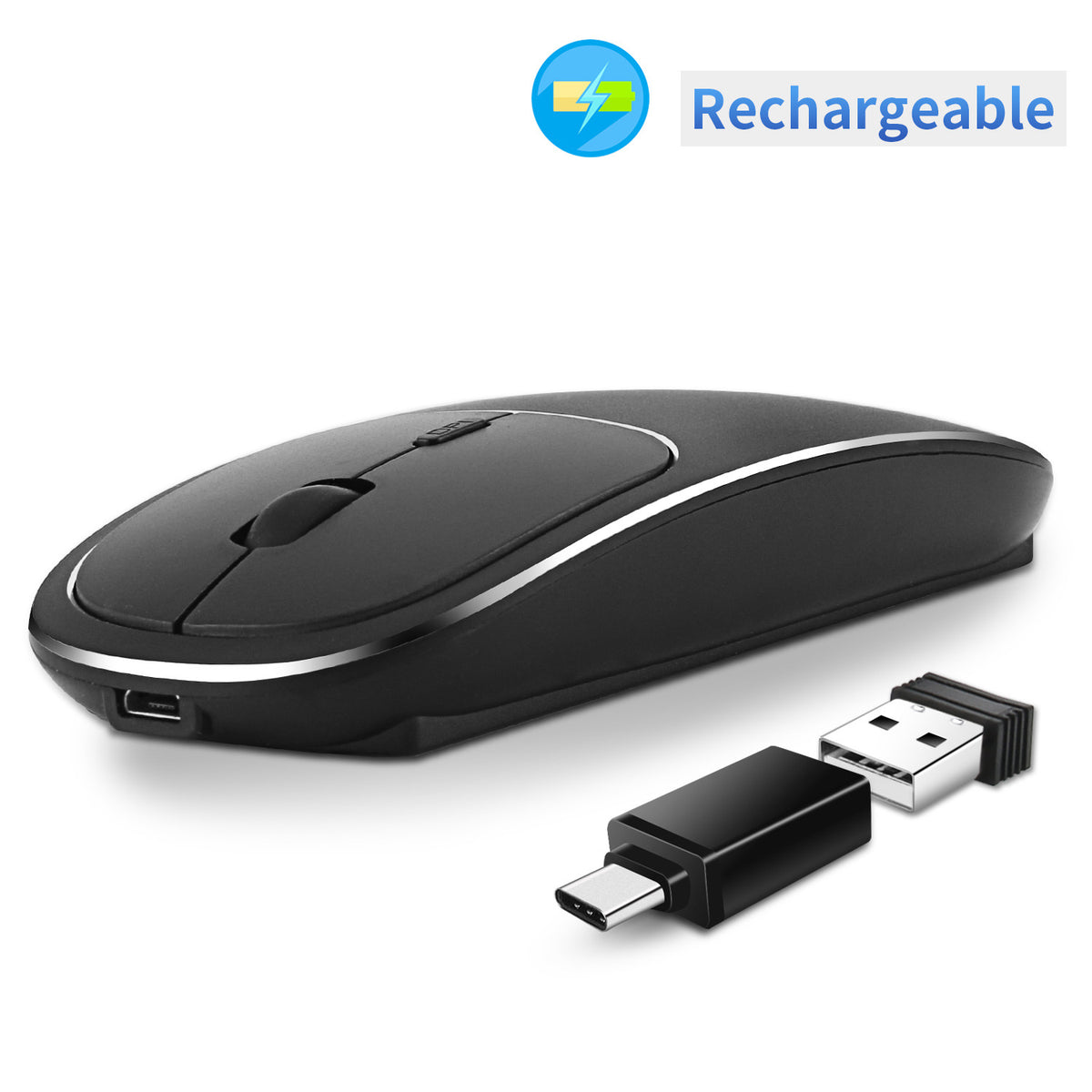 Wireless eprolo 2.4G silent mouse with charging feature, portable design for desktop, notebook, and office use.