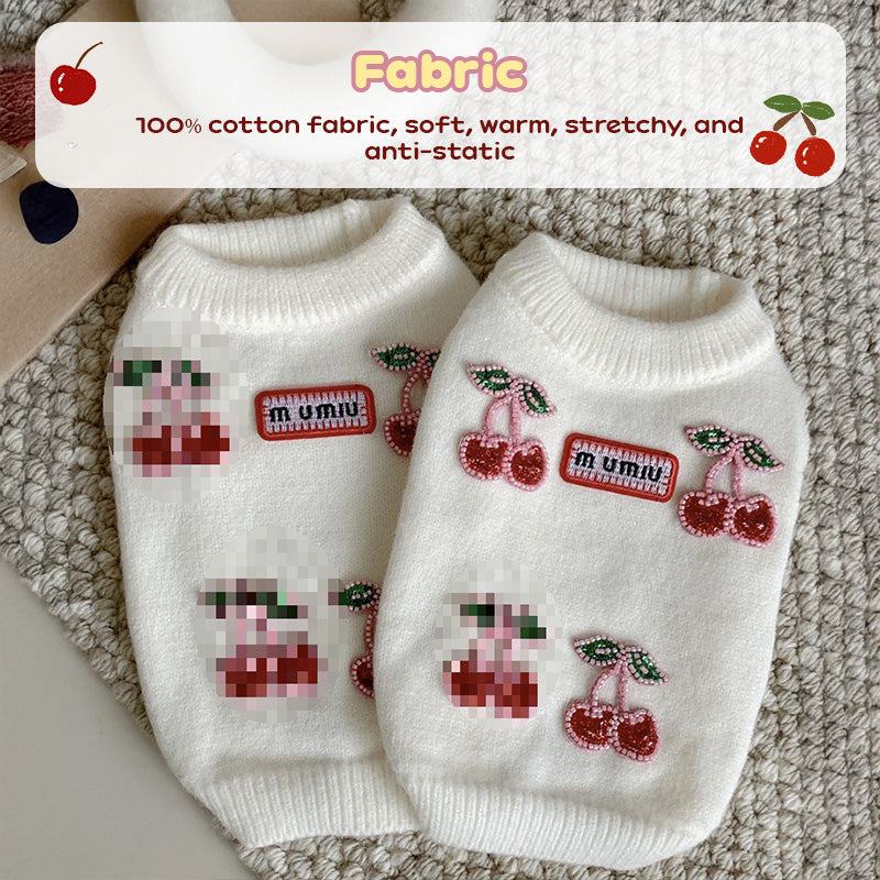 Cute fruit-print knit sweater for teddy, bichon, or Maltese dogs, warm winter dog sweater by eprolo featuring colorful fruit design.