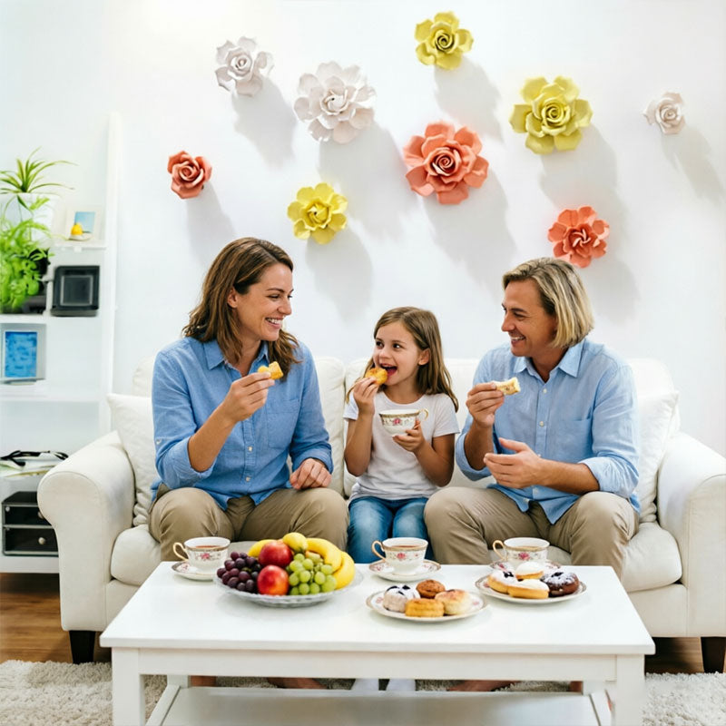 Ceramic 3D Wall Flowers - Hand-Painted Peony, Rose & Camellia Wall Decor for Wedding & Gift - American Smart