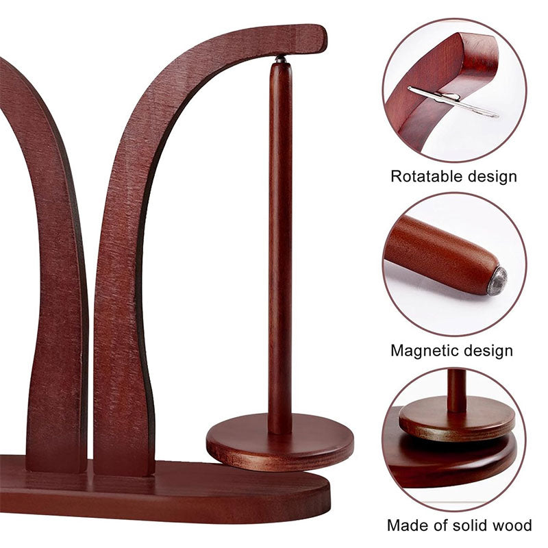 Portable eprolo magnetic levitation wool winder with wooden stand for spinning and crocheting yarn, manual thread support.
