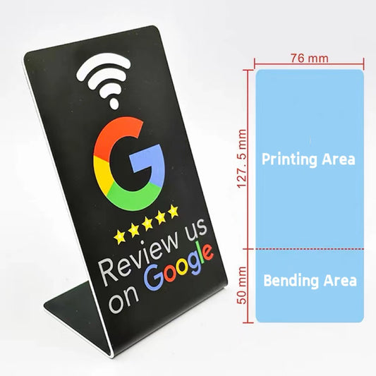 eprolo NFC standing comment card with NTAG213 chip, designed for Apple and Android phones for easy NFC reviews and contact sharing.