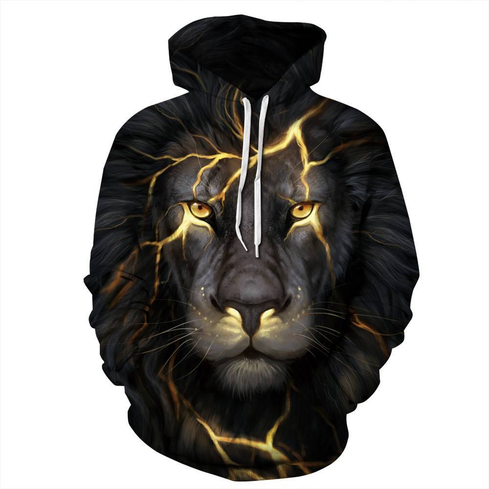 Halloween couples 3D lion hoodies for men and women, featuring bold lion face design on comfortable sweatshirts by eprolo