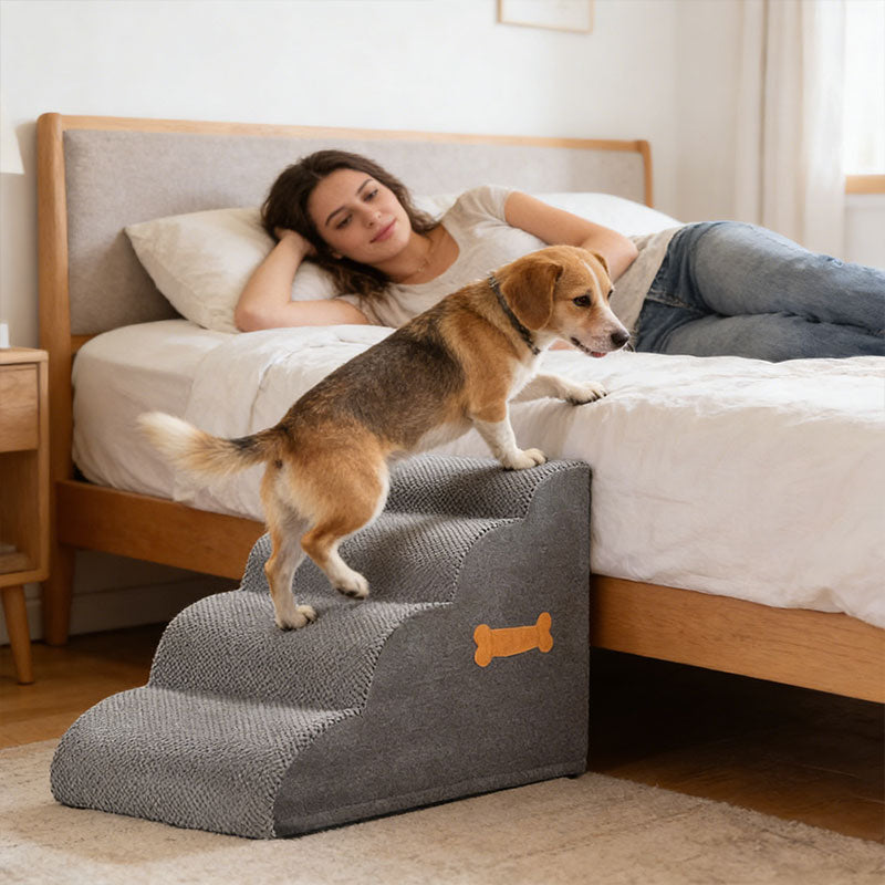 eprolo pet dog stair ramp with bone handle, safe steps for elderly dogs, couch and bed accessibility, joint protection