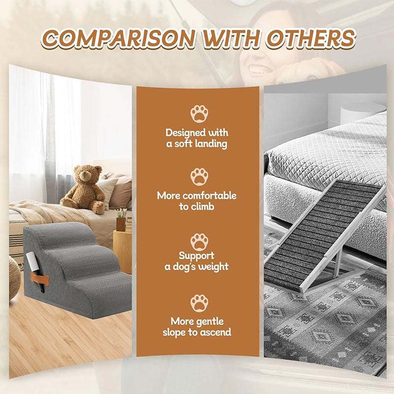eprolo pet dog stair ramp with bone handle for elderly dogs, providing safe steps for couch and bed access.