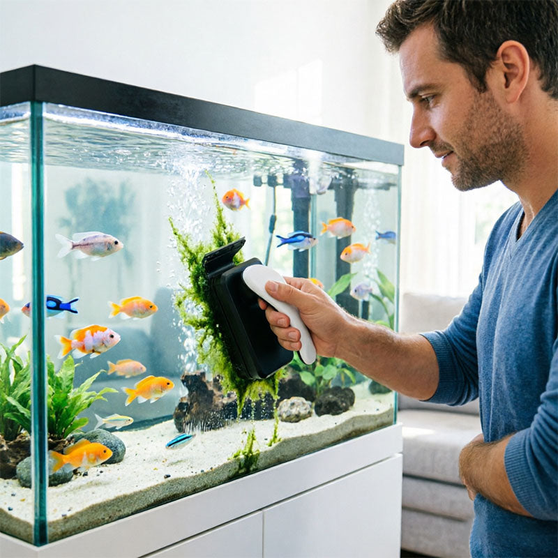 Strong Magnetic Aquarium Cleaner, Floating Algae Scraper Brush with Non-Slip Handle for Small, Medium & Large Fish Tanks - American Smart