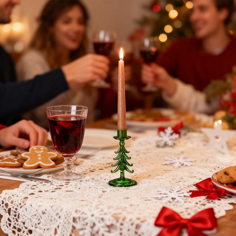 Eprolo Nordic borosilicate glass candle holder shaped like a Christmas tree for tabletop holiday decor.