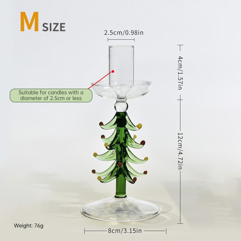 Eprolo Nordic borosilicate glass candle holder shaped like a Christmas tree for tabletop holiday decor.