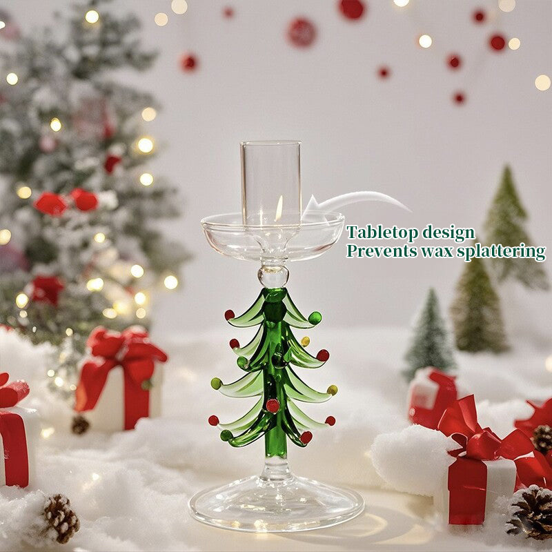 Eprolo Nordic borosilicate glass candle holder shaped like a Christmas tree for tabletop holiday decoration