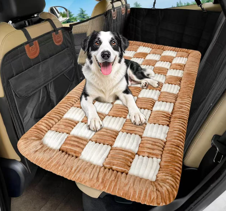 Eprolo checkered dog bed and car seat mat, thickened and comfortable pet back seat cushion in a checkered pattern.