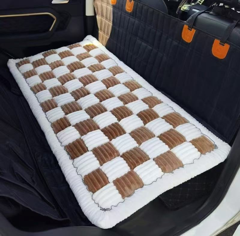 Thickened checkered dog bed car seat mat by eprolo, designed for back seats, providing a comfortable resting spot for pets.