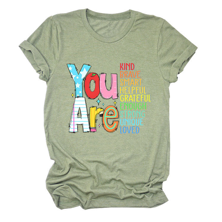 Women’s summer funny T-shirt by eprolo with short sleeves, featuring playful text for kind, brave, and smart personalities.
