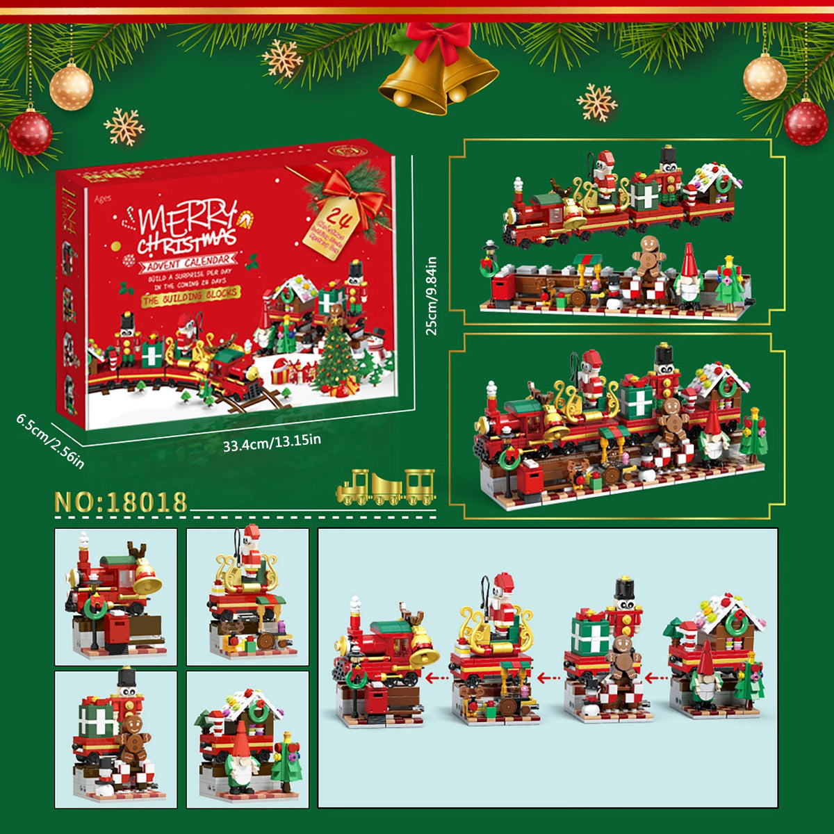 Christmas Building Blocks, 24 Days Countdown Calendars Blind Box, Christmas Trains Santa Claus Railcar Building Bricks - American Smart