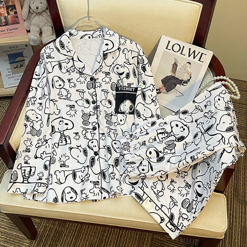 Eprolo long sleeve women's sleepwear set with cute cartoon matching pajamas, soft fabric, cozy and comfortable for bedtime.