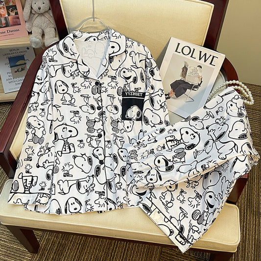 Eprolo long sleeve women's sleepwear set with cute cartoon matching pajamas, soft fabric, cozy and comfortable for bedtime.