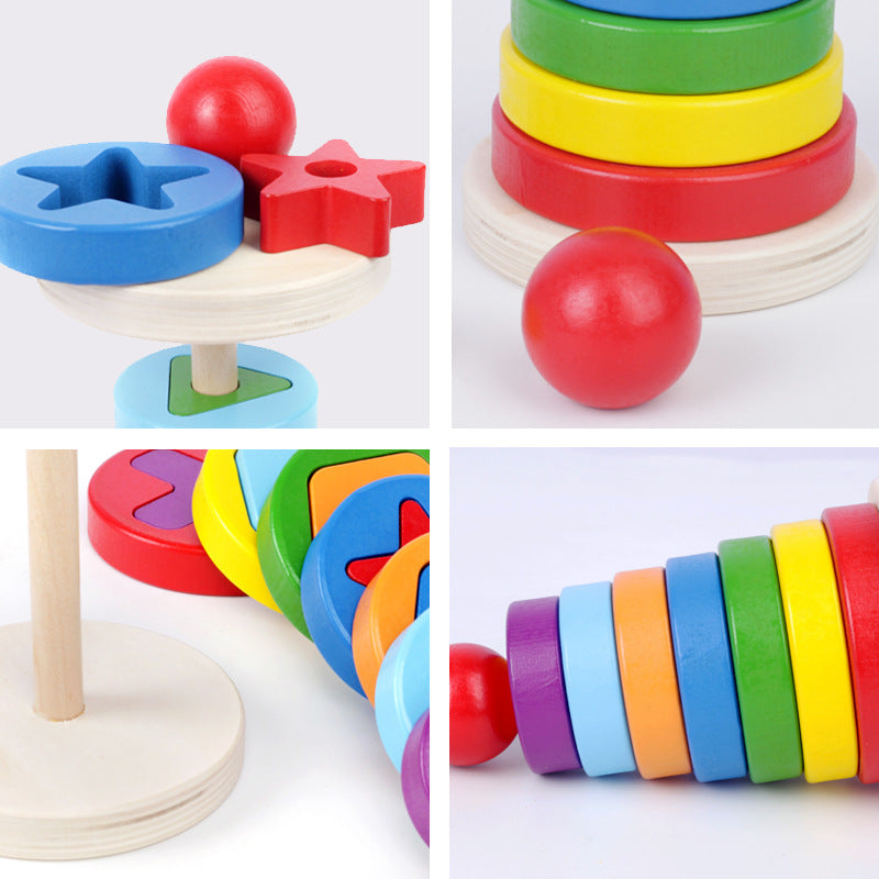 Colorful wooden geometric circular stacking blocks by eprolo, suitable for children's education, rainbow tower puzzle, Christmas gift