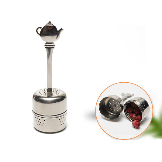 Stainless steel tea infuser with handle, creative tea ball leak design for brewing loose leaf tea.