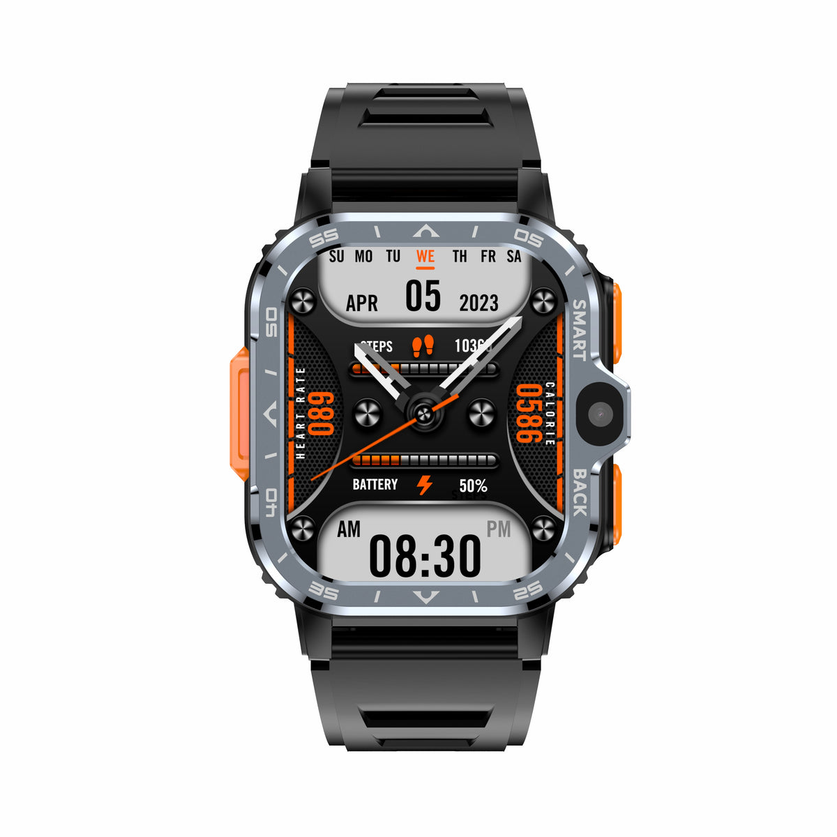 Silver and black AP8 eprolo smart watch with dual HD camera, 4G connectivity, health monitoring, WiFi, and 2+16GB storage.