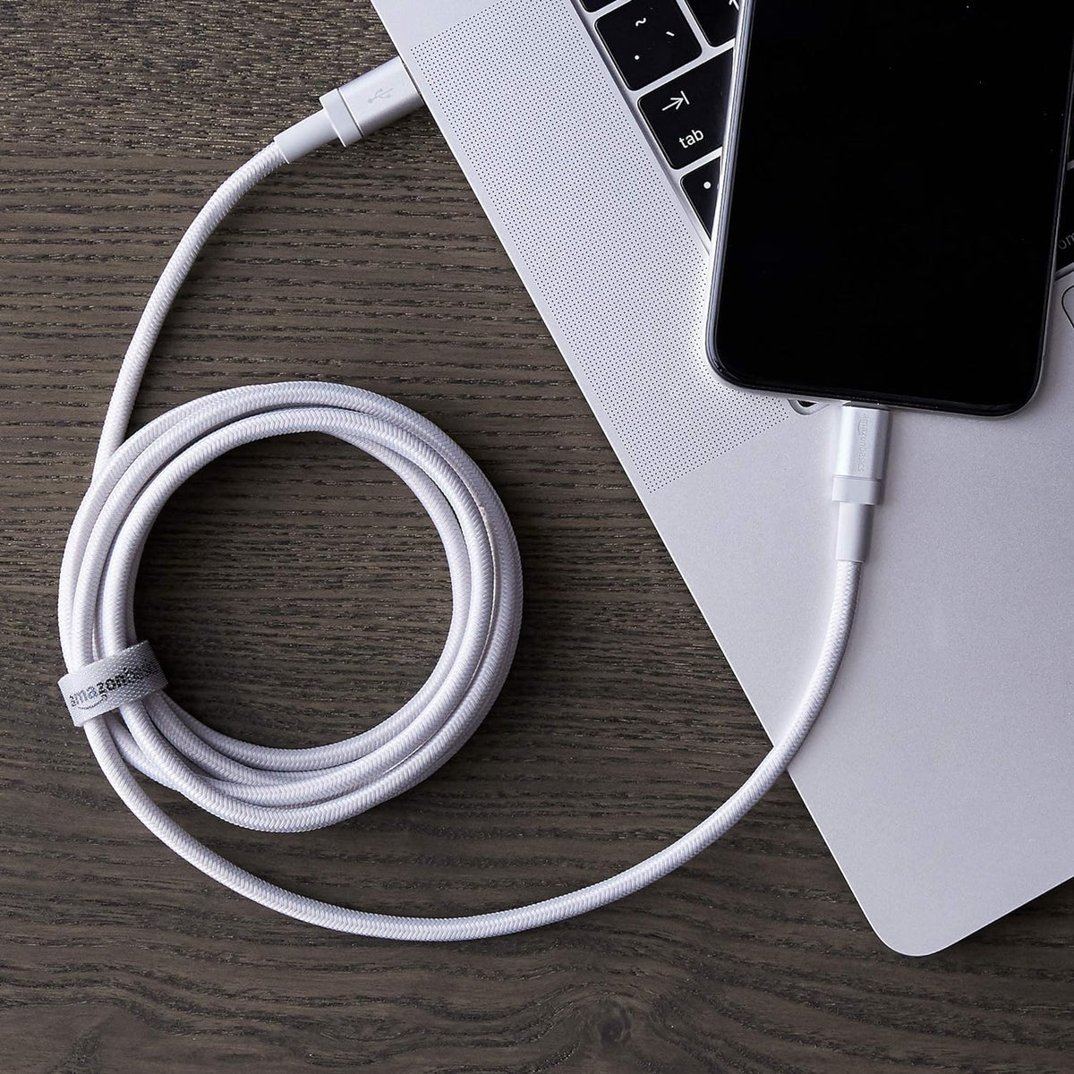eprolo iCableAL180S charging cable with USB and Lightning connectors, black color, coiled design for Apple devices.