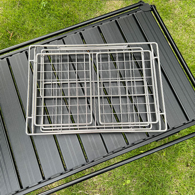 Eprolo stainless steel folding basket for draining and washing, ideal as a camping table accessory, silver color, compact design.