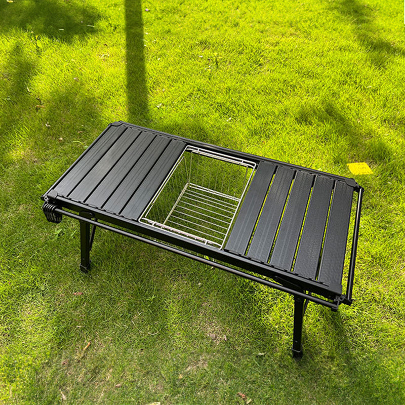 Eprolo stainless steel folding basket with drain and wash features, ideal for camping table or outdoor kitchen use.