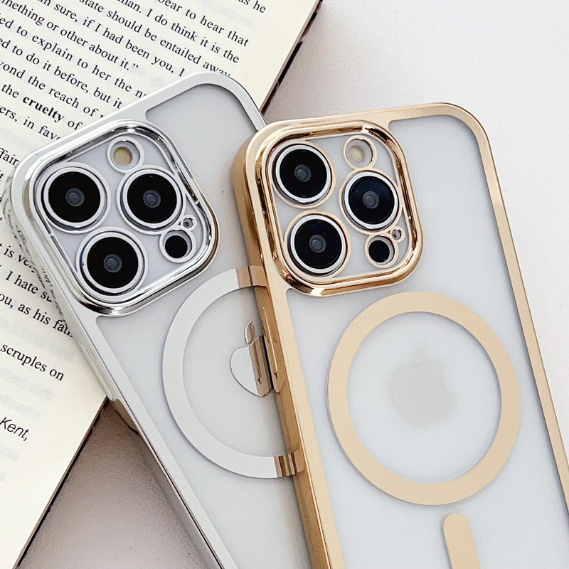 Applicable iPhone 16 Electroplated Lanyard Phone Case 15 Pro Transparent Magnetic Apple 17 Crossbody Shockproof Protective Cover - American Smart
