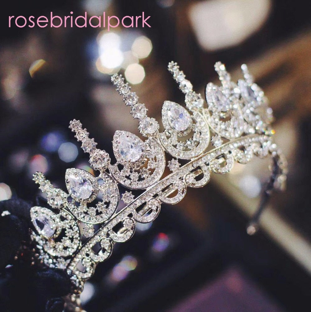 Eprolo Rosebridalpark zircon bridal hair accessory tiara with large cubic zirconia stones, perfect for weddings and bridesmaids.