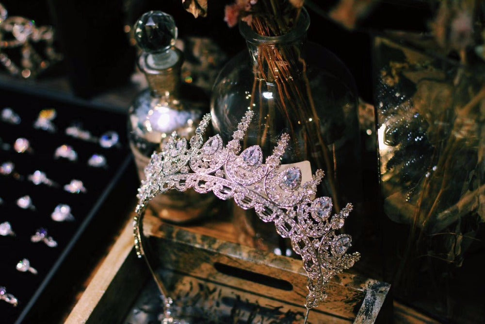 Eprolo Rosebridalpark zircon bridal hair accessories tiara with large cubic zirconia stones, wedding crown headband for bridesmaids