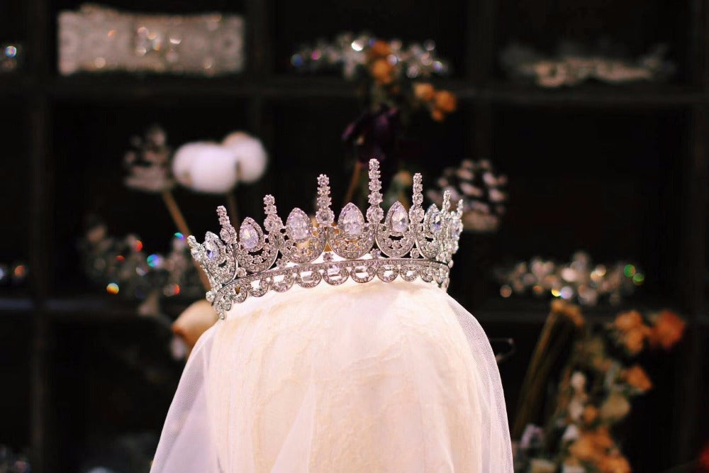 Eprolo Rosebridalpark Zircon bridal tiara with large cubic zirconia stones, elegant wedding headband for brides and bridesmaids