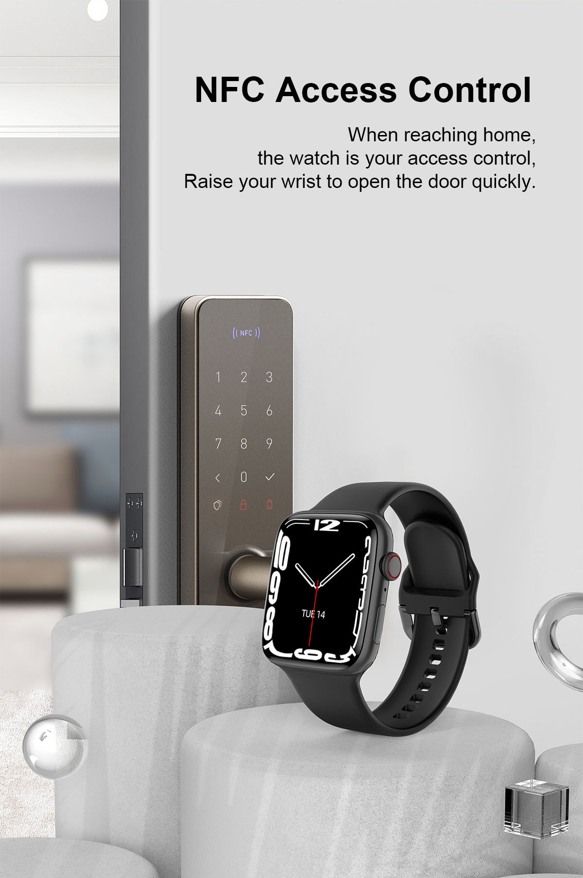 eprolo S7 NFC Smart Watch with 1.9-inch display, waterproof design, Bluetooth call, compatible with iPhone and Huawei smartphones