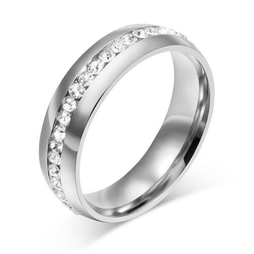 crystal wedding ring for women 6mm stainless steel engagement - American Smart