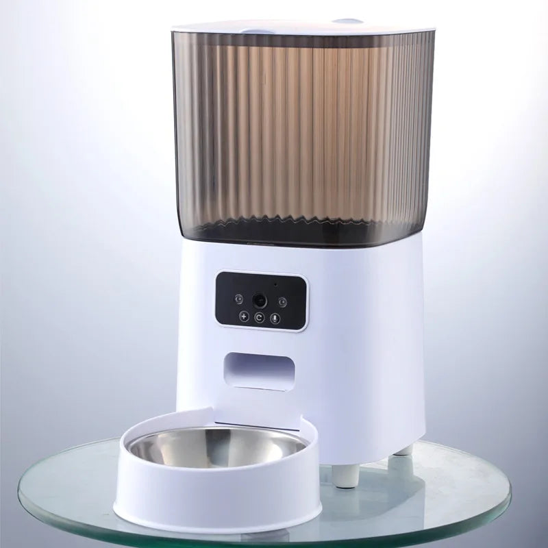 Eprolo 5L double bowls smart automatic cat feeder with camera and voice recorder, dispensing dry food for cats and dogs.