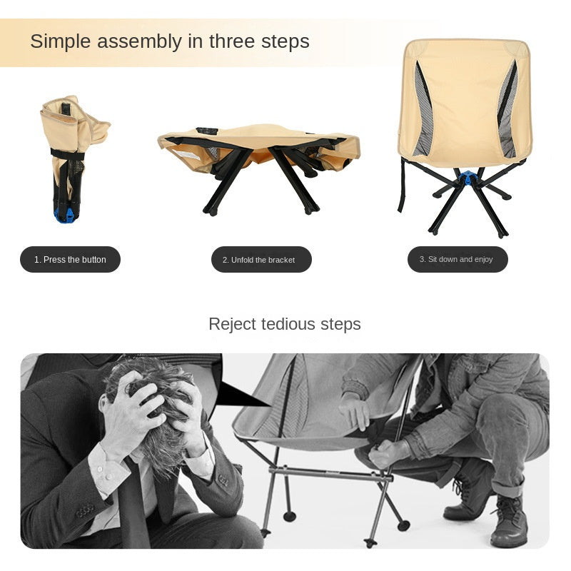 Lightweight eprolo outdoor camping picnic folding chair with umbrella, aluminum frame and portable backrest, moon-style chair for camping.