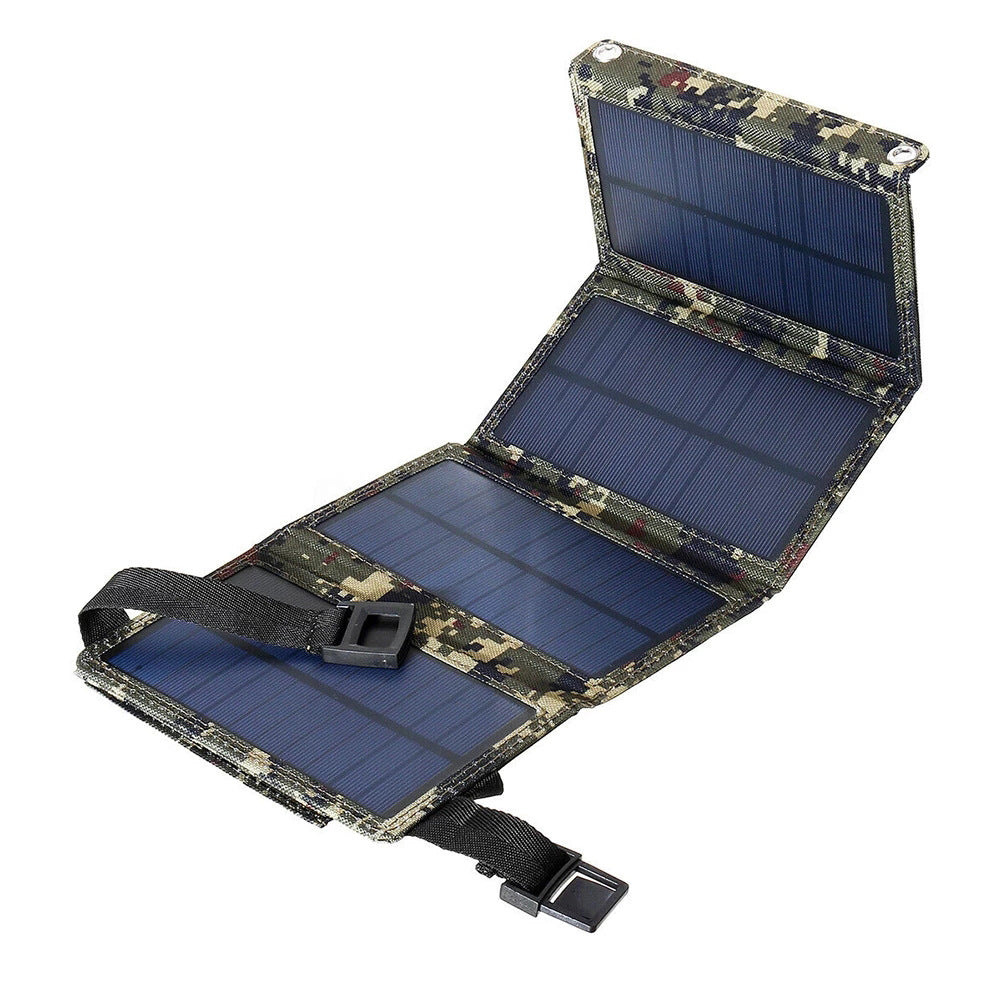 Eprolo 20W foldable solar bag with built-in 8W USB charger, portable outdoor solar phone charger with charging board and compact design.