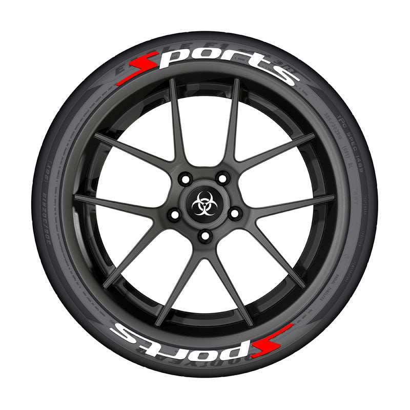 Eprolo SPORTS series 3D car tire letter sticker for DIY customization, featuring bold, all-in-one tire decals on a vehicle.