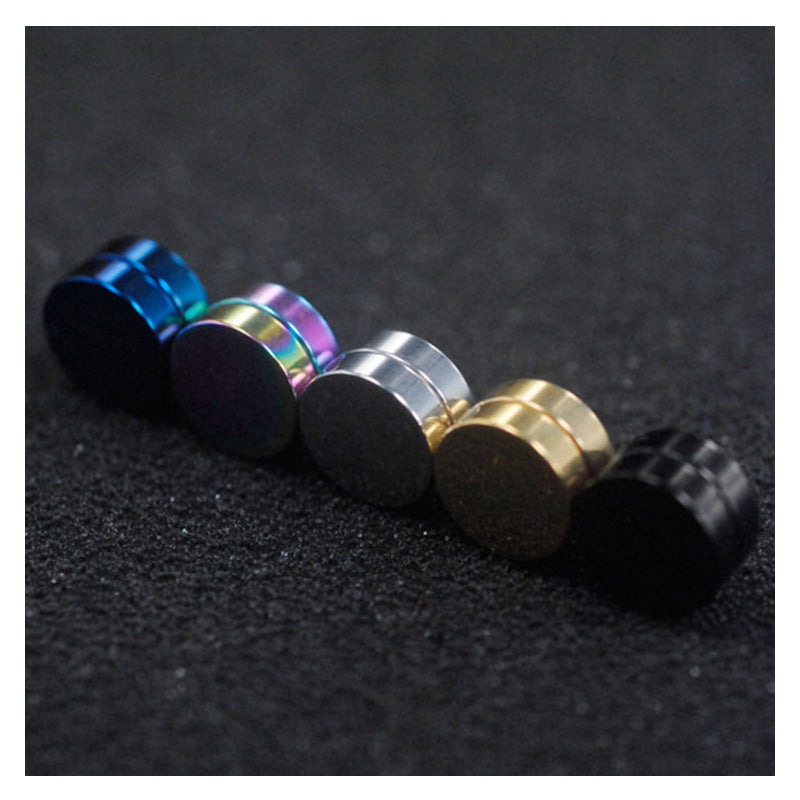 Men's magnetic disc earrings by eprolo featuring black punk-style fake ear studs with sleek metal finish.