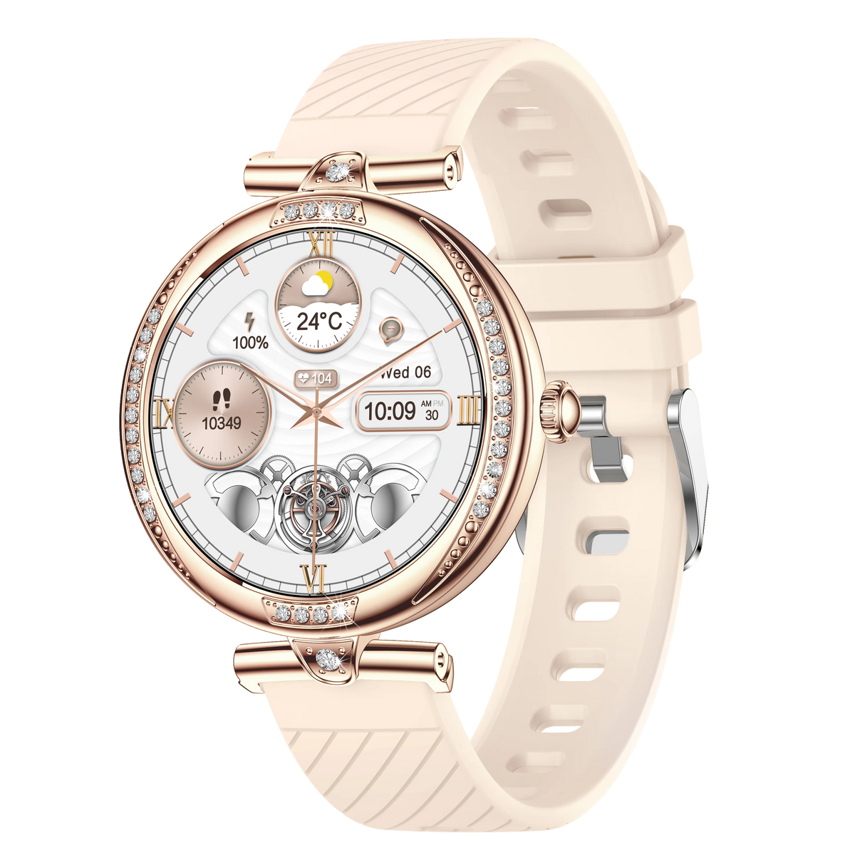 Eprolo NX17 Pro smart watch for women with diamond design, AMOLED display, Bluetooth calling, health monitoring, and fitness features.