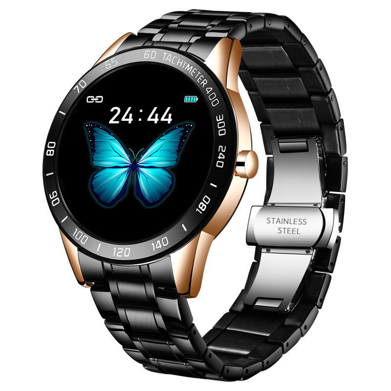 eprolo multifunctional smart bracelet with heart rate, step, and blood pressure monitoring display on a sleek black watch.