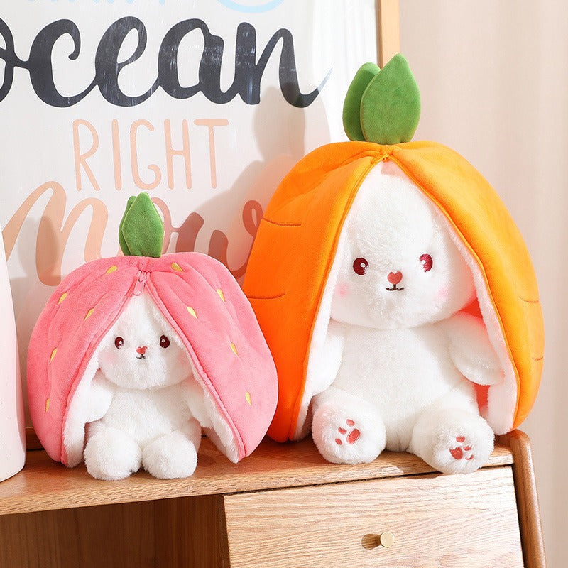 Kawaii fruit-themed bunny plush toy by eprolo, featuring a strawberry and carrot design, perfect for kids' birthday or Christmas gifts.