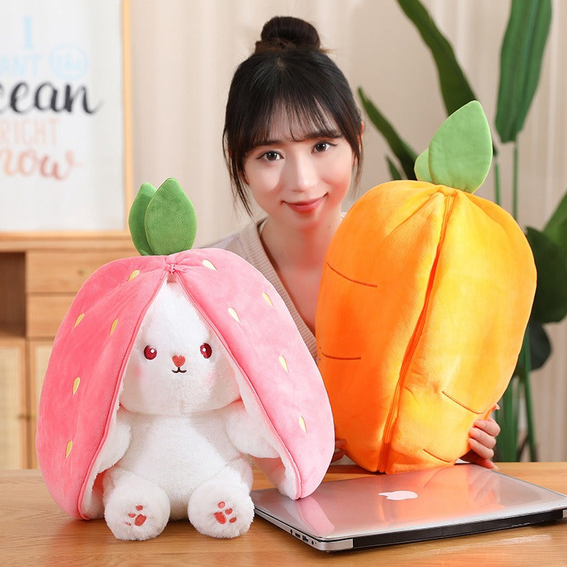 Kawaii fruit-themed bunny plush toy by eprolo featuring strawberry and carrot designs, perfect for kids' gifts and cuddly play.