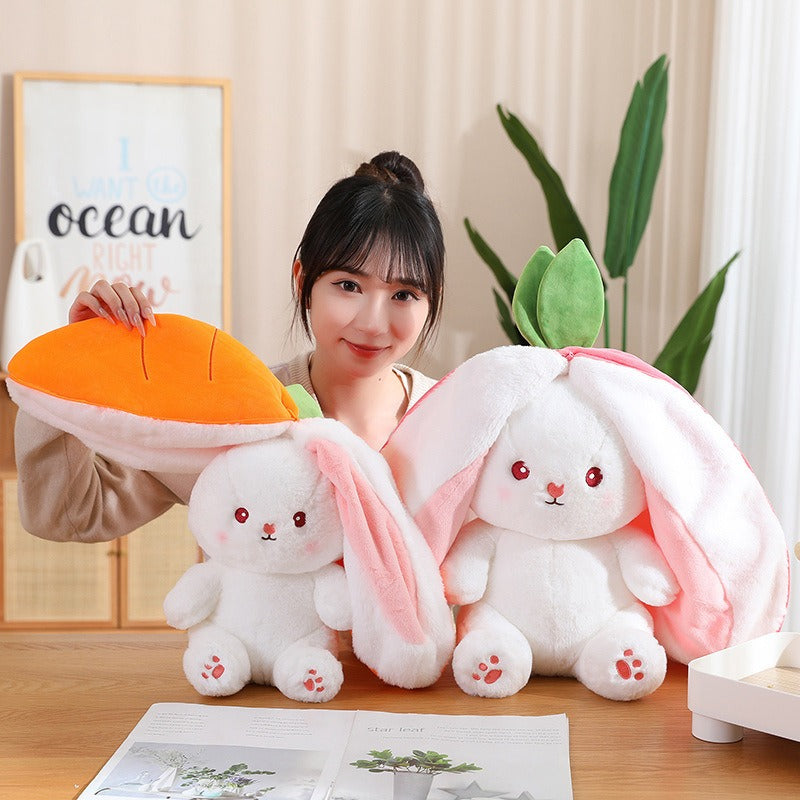 Kawaii fruit transfigured bunny plush toy by eprolo featuring a strawberry and carrot design, perfect for kids' gifts.