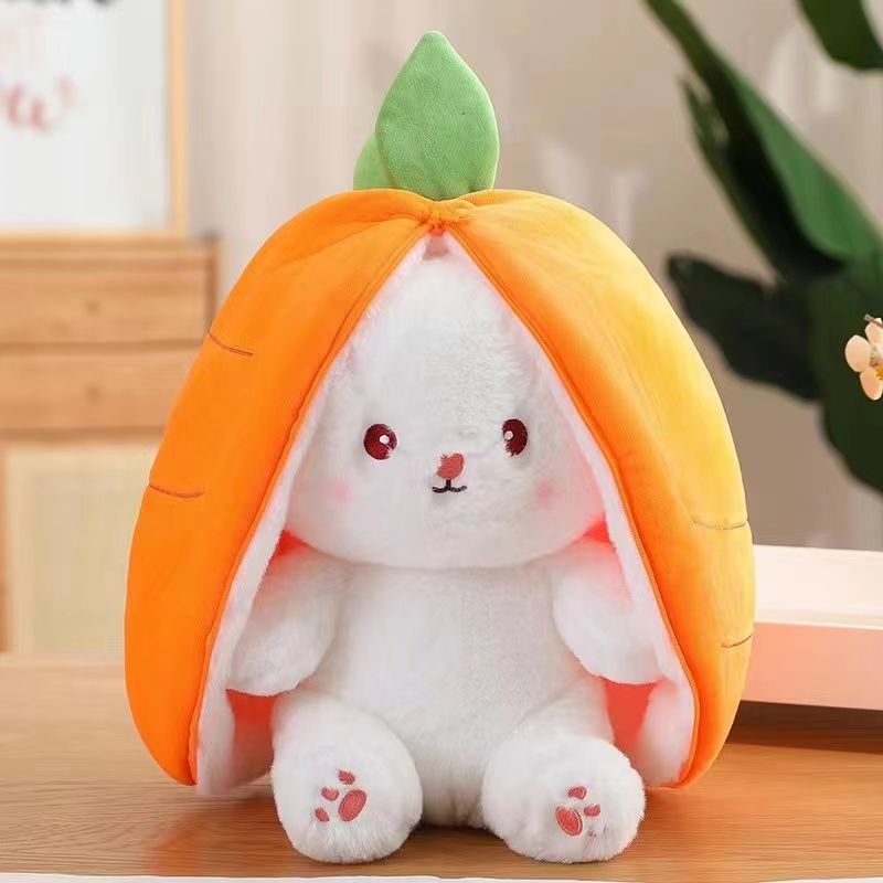 Kawaii fruit-transfigured bunny plush toy by eprolo featuring strawberry and carrot designs, perfect for kids' gifts.