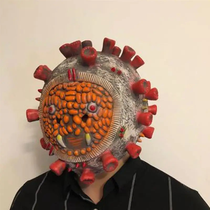 Scary latex virus mask with ghost helmet design, perfect for Halloween party props and adult horror costume accessories.